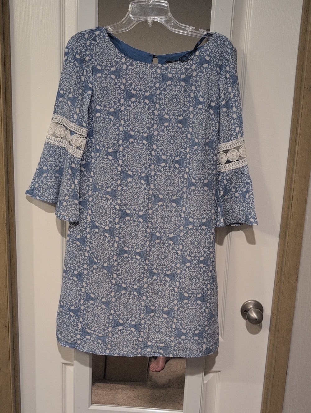 Luxology Blue and White Printed Shift Dress